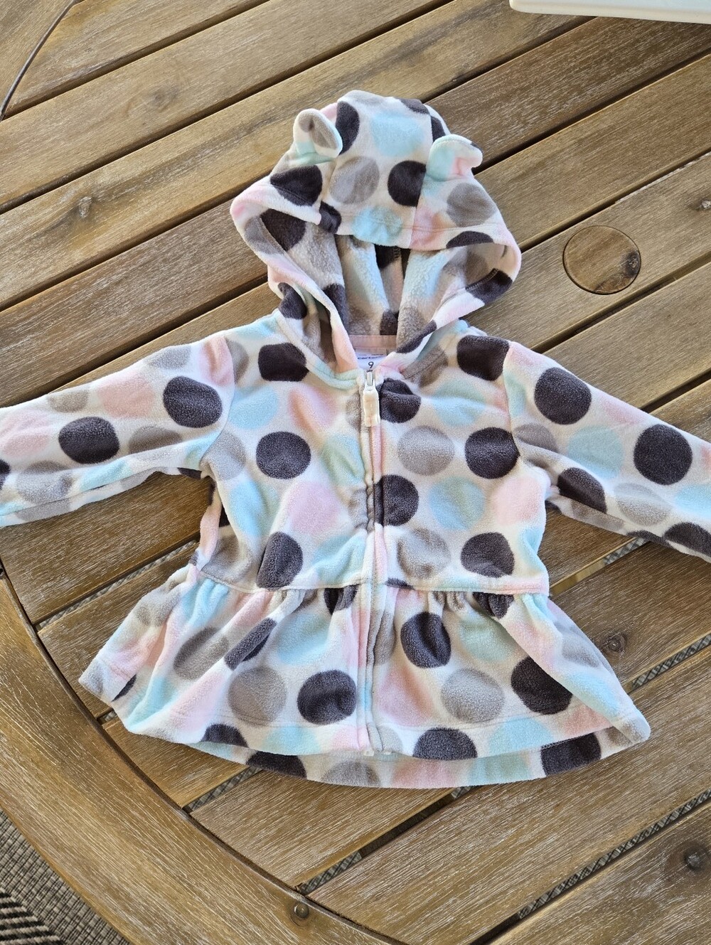 Carters Baby Girl 9 Mo Multi Color Polka Dot Full Zip Fleece Jacket Hooded Cozy